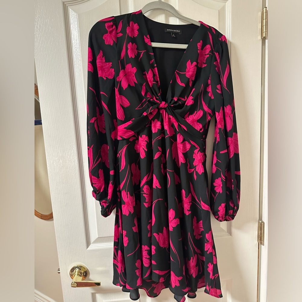 Black and pink floral mini dress